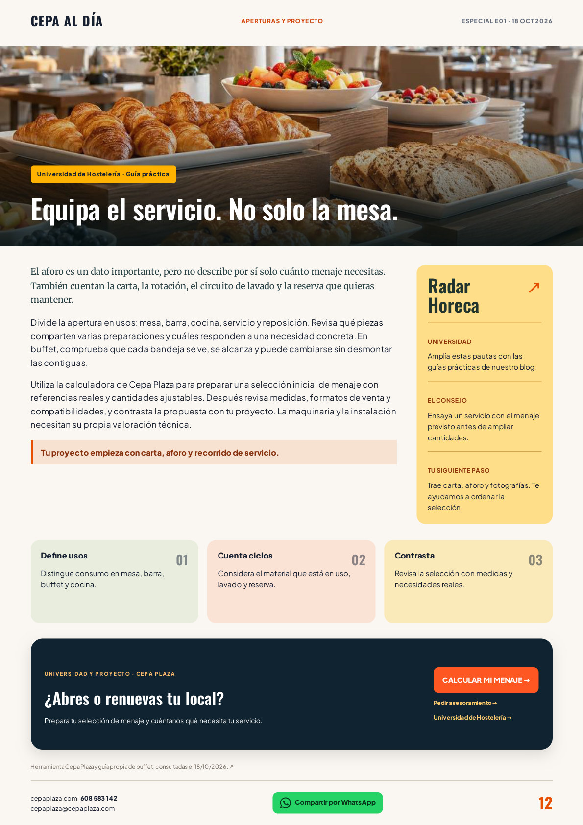 CEPA AL DÍA, página 12 de 12. Equipa el servicio. No solo la mesa.  Artículo completo disponible en Leer en texto.