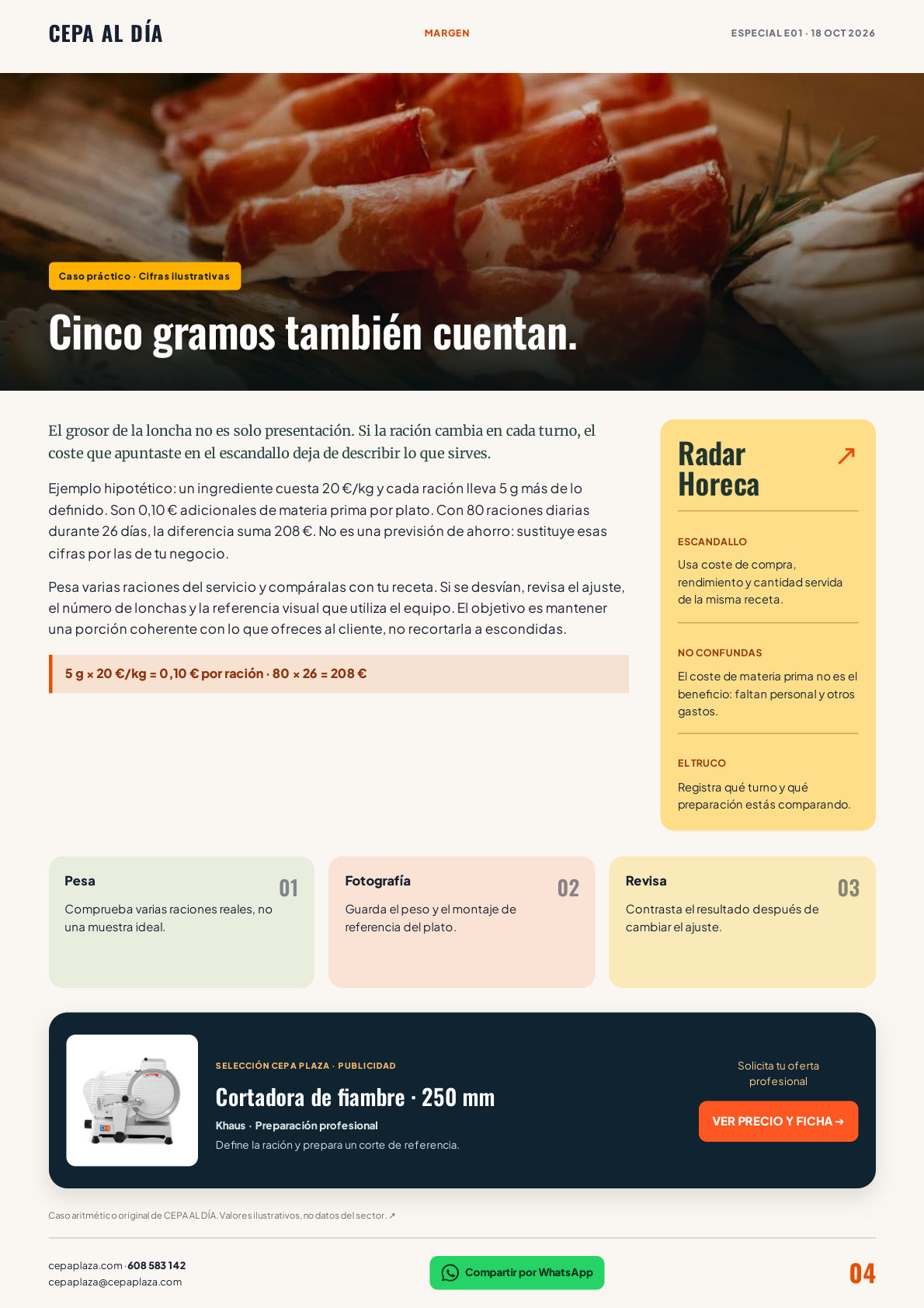 CEPA AL DÍA, página 4 de 12. Cinco gramos también cuentan.  Artículo completo disponible en Leer en texto.