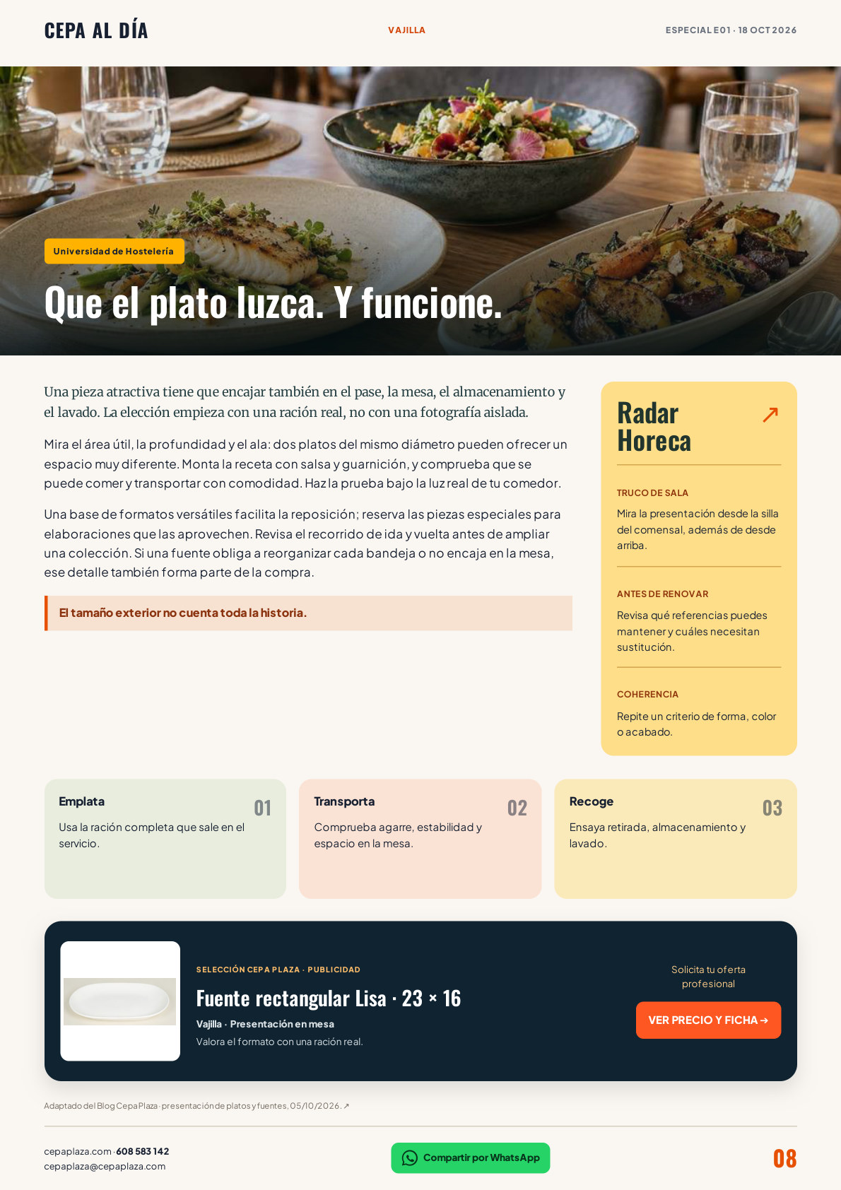 CEPA AL DÍA, página 8 de 12. Que el plato luzca. Y funcione.  Artículo completo disponible en Leer en texto.
