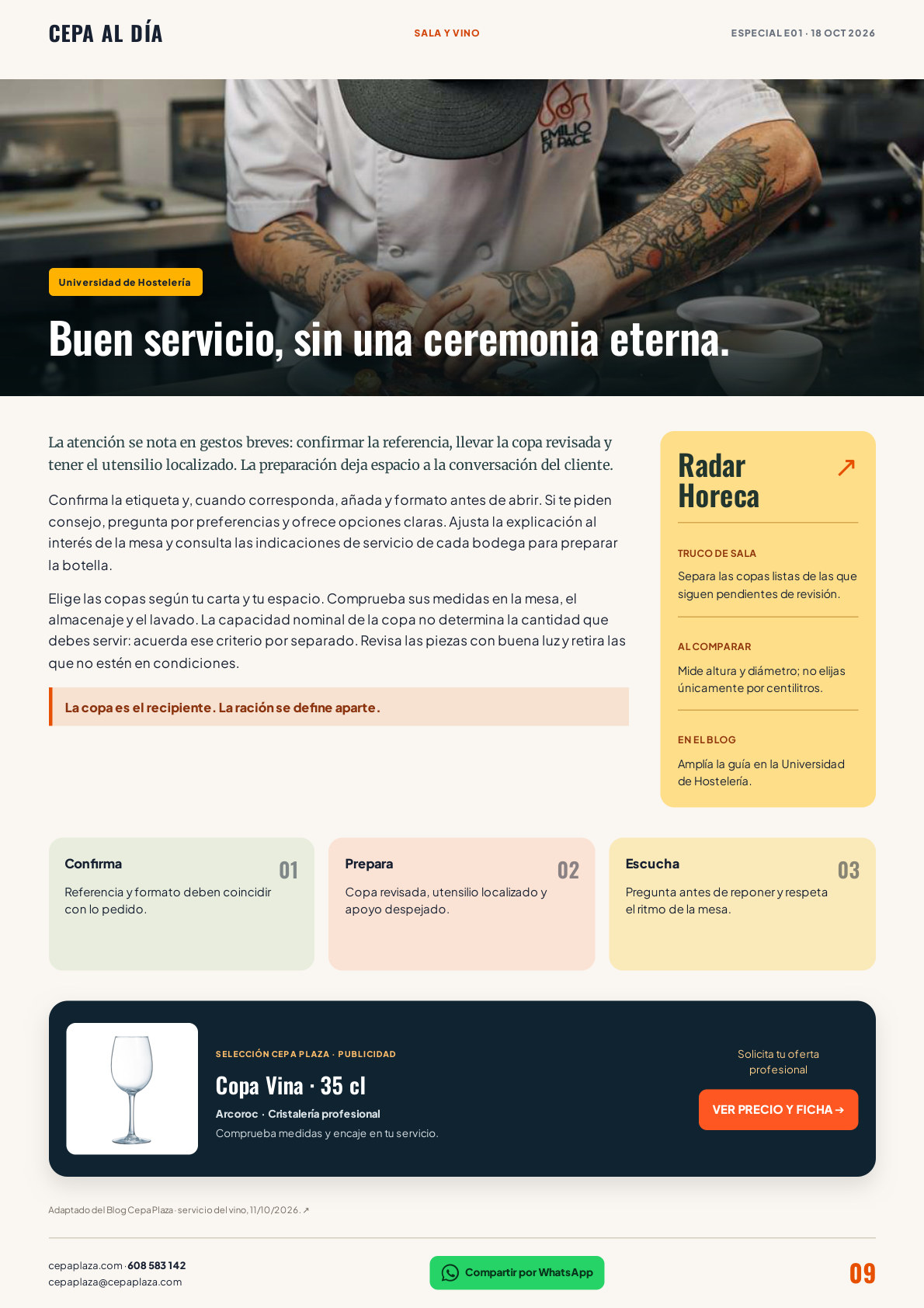 CEPA AL DÍA, página 9 de 12. Buen servicio, sin una ceremonia eterna.  Artículo completo disponible en Leer en texto.