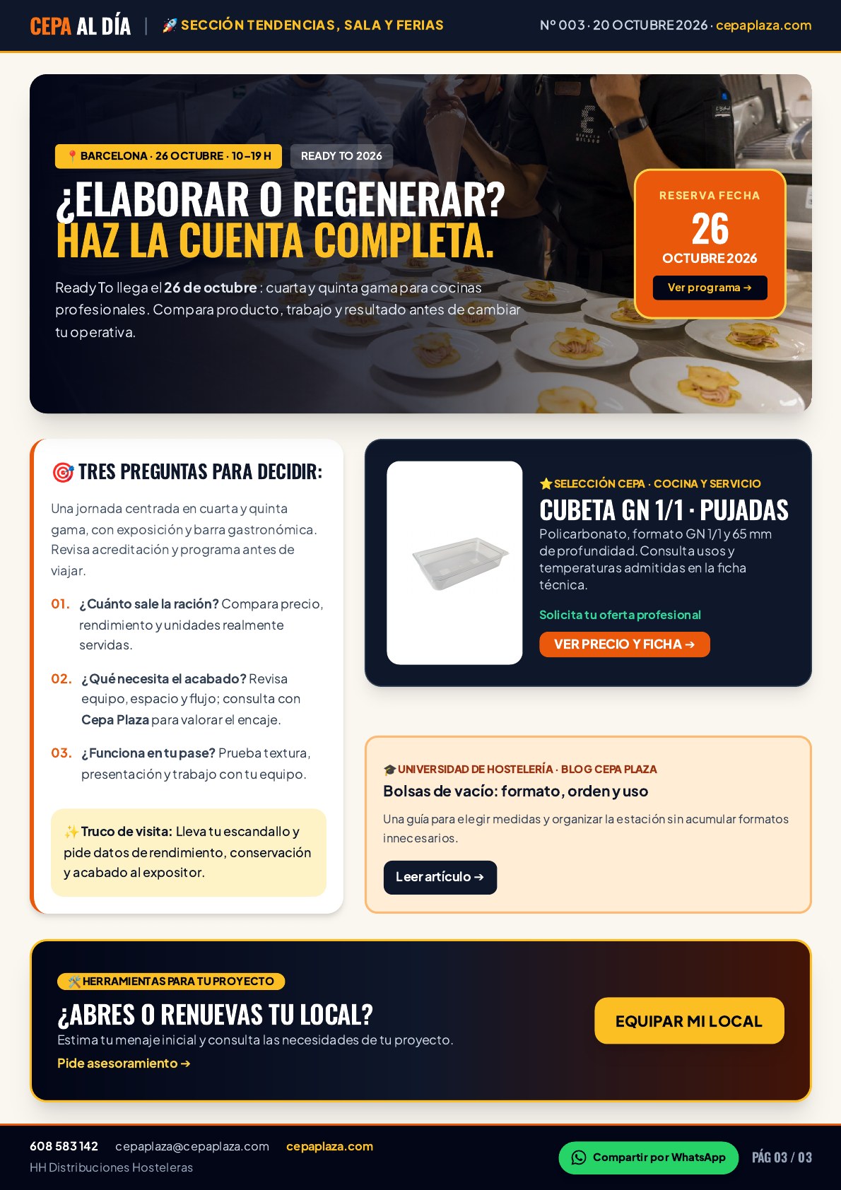 CEPA AL DÍA, página 3 de 3. ¿Elaborar o regenerar? Haz la cuenta completa. La última decisión se toma en tu pase. Artículo completo disponible en Leer en texto.