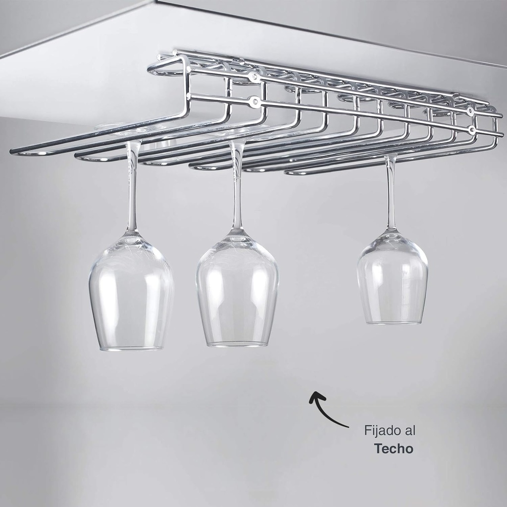 Lacor 62268 Colgador de Copas, Soporte Copas Techo o Pared, Incluye Herramientas de Montaje, Acero Inoxidable, Metálico, 45 x 31 cm