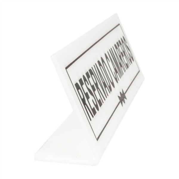 Placa "Reservado Camareros" 26x5+5 Metacrilato Blanco Garcia de Pou — vista oficial — GDP-MEDIA-20260811-ec7b3b7ffe009c95