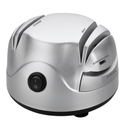 LACOR - 69141 - Afilador de Cuchillos Eléctrico, Cuatro ranuras con ventosa, Afila Cuchillos, Tijeras, Destornilladores, Seguro y fácil de usar, Potencia 60W, Pequeño y Compacto, 13x15x9cm, Plata