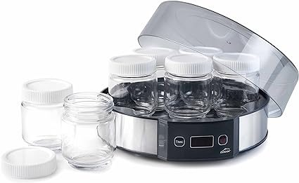Lacor 69245 Yogurtera, Capacidad 7, Tapa de Cristal, Temporizador, Vasos Aptos para Lavavajillas, 8-14 Horas Preparación 20 W, Polipropilelo [Clase de eficiencia energética A++]
