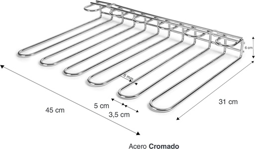 Lacor 62268 Colgador de Copas, Soporte Copas Techo o Pared, Con Herramientas de Montaje, Inox, 45 x 31 cm