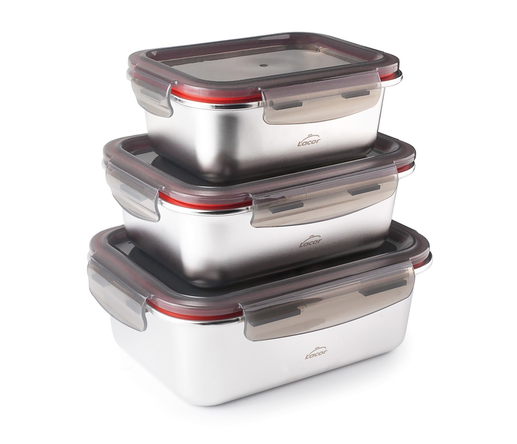 Set 3 recipientes EcoInox 18x13,5/20,5x15,5/23x17,5 cm 800/1200/1800 ml Lacor