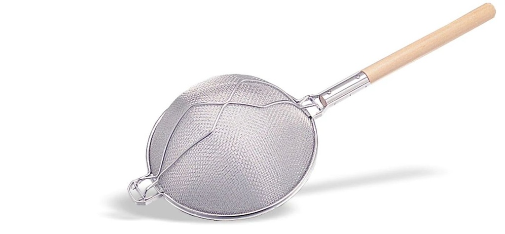 Colador reforzado de doble malla en acero inoxidable de 30 cm con mango de madera Pujadas