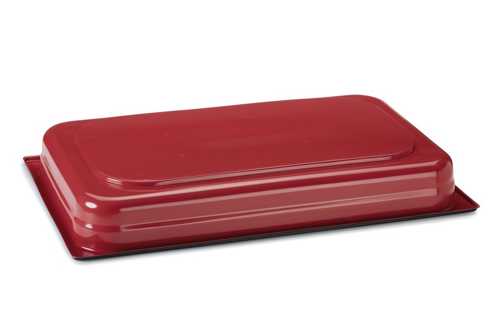 Cacerola de mesa de vapor tamaño 1/1 gastronorm 65 milímetros de profundidad 18/10 grado de acero inoxidable de inducción-listo en rojo con recubrimiento antiadherente Pujadas