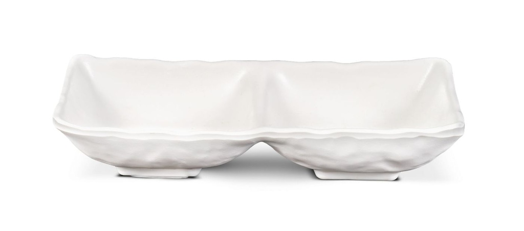Bandeja melamina snacks o salsas de 2 compartimentos 175 x 85 mm melamina en blanco Pujadas
