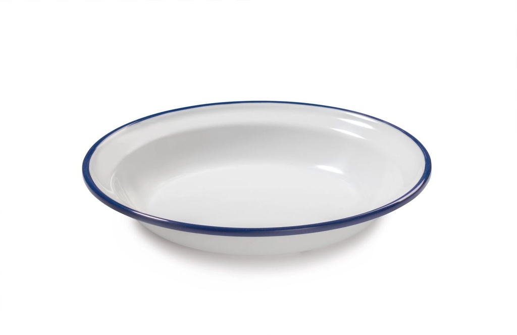 Plato hondo de 20 centímetros de melamina en blanco con borde azul Pujadas