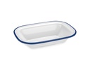 Fuente rectangular de 20 centímetros de melamina en blanco con borde azul Pujadas