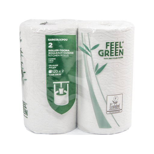 [1421400] Rollo Cocina 24,5x30 Mts "Feel Green" 2 Capas Blanco Papel Reciclado Paq-2 Garcia de Pou