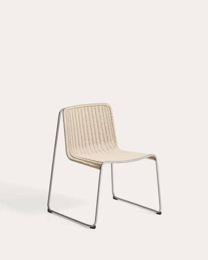 [C00262RO12] Silla apilable de exterior Tavari de cuerda beige y acero inoxidable