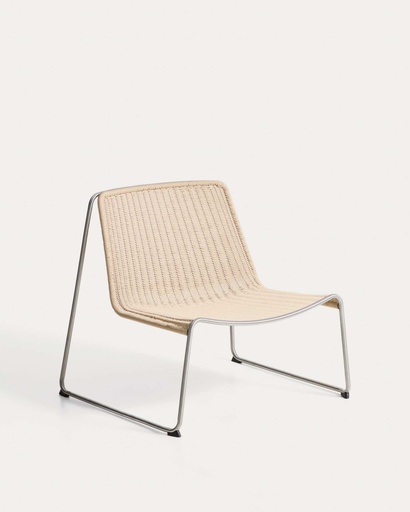 [S00118RO12] Butaca apilable de exterior Tavari de cuerda beige y acero inoxidable