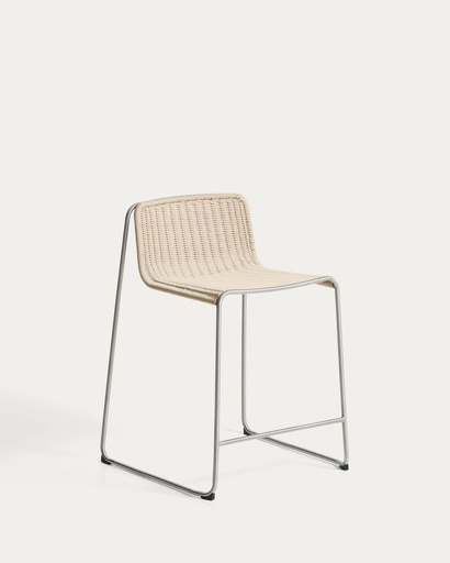 Taburete apilable de exterior Tavari de cuerda beige y acero inoxidable