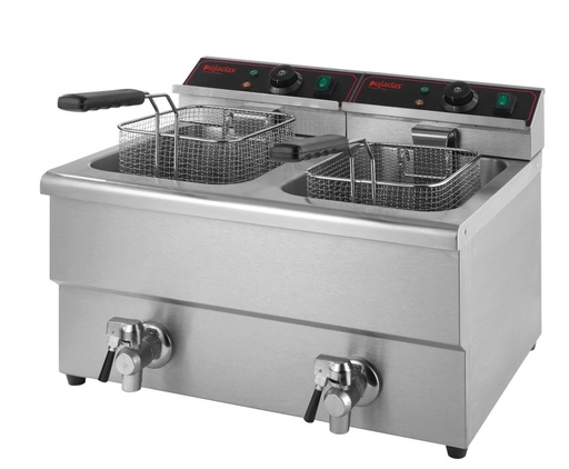 [9001935] Freidora doble de 8 litros de acero inoxidable con grifo de vaciado Pujadas