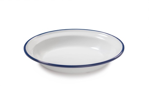 [9002487] Plato hondo de 20 centímetros de melamina en blanco con borde azul Pujadas