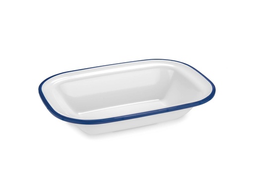 [9002489] Fuente rectangular de 23 centímetros de melamina en blanco con borde azul Pujadas